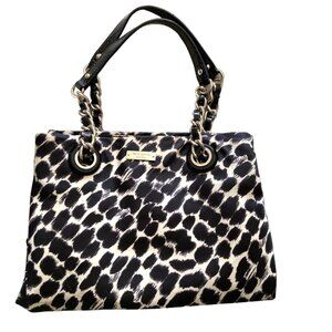 Kate Spade Black & White Animal Print Nylon Handbag with Chain & Patent Straps